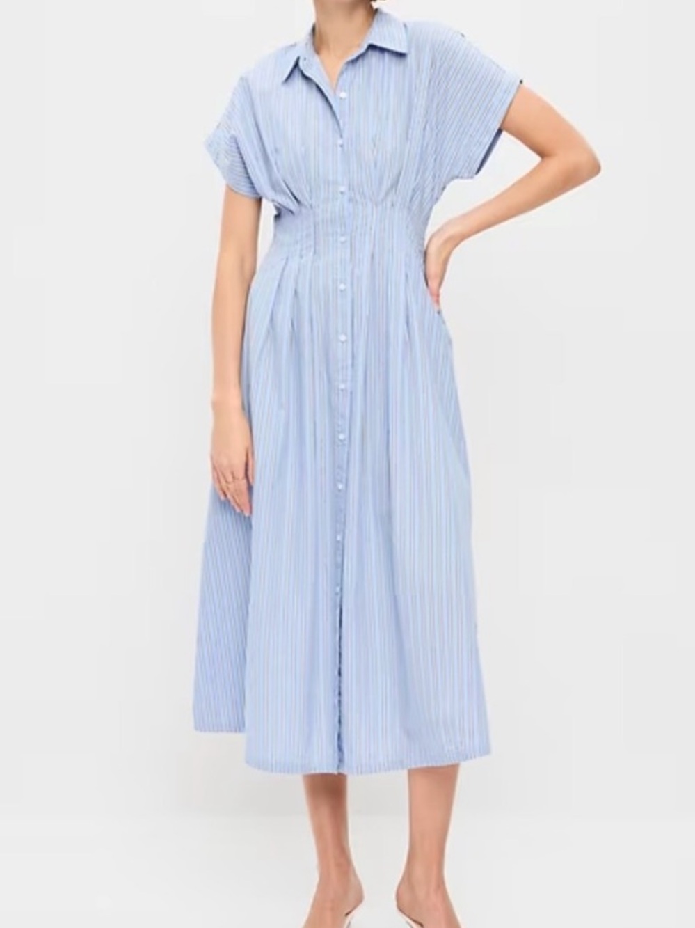 NWT Old Navy Pintuck Waist Striped Cotton Midi Shirt Dress Size L